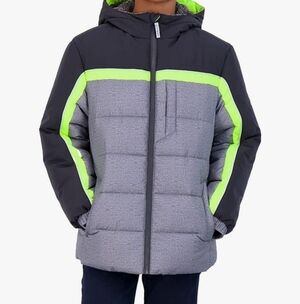 Zero Xposur Black, Gray And Neon Hooded Winter Puffer Jacket